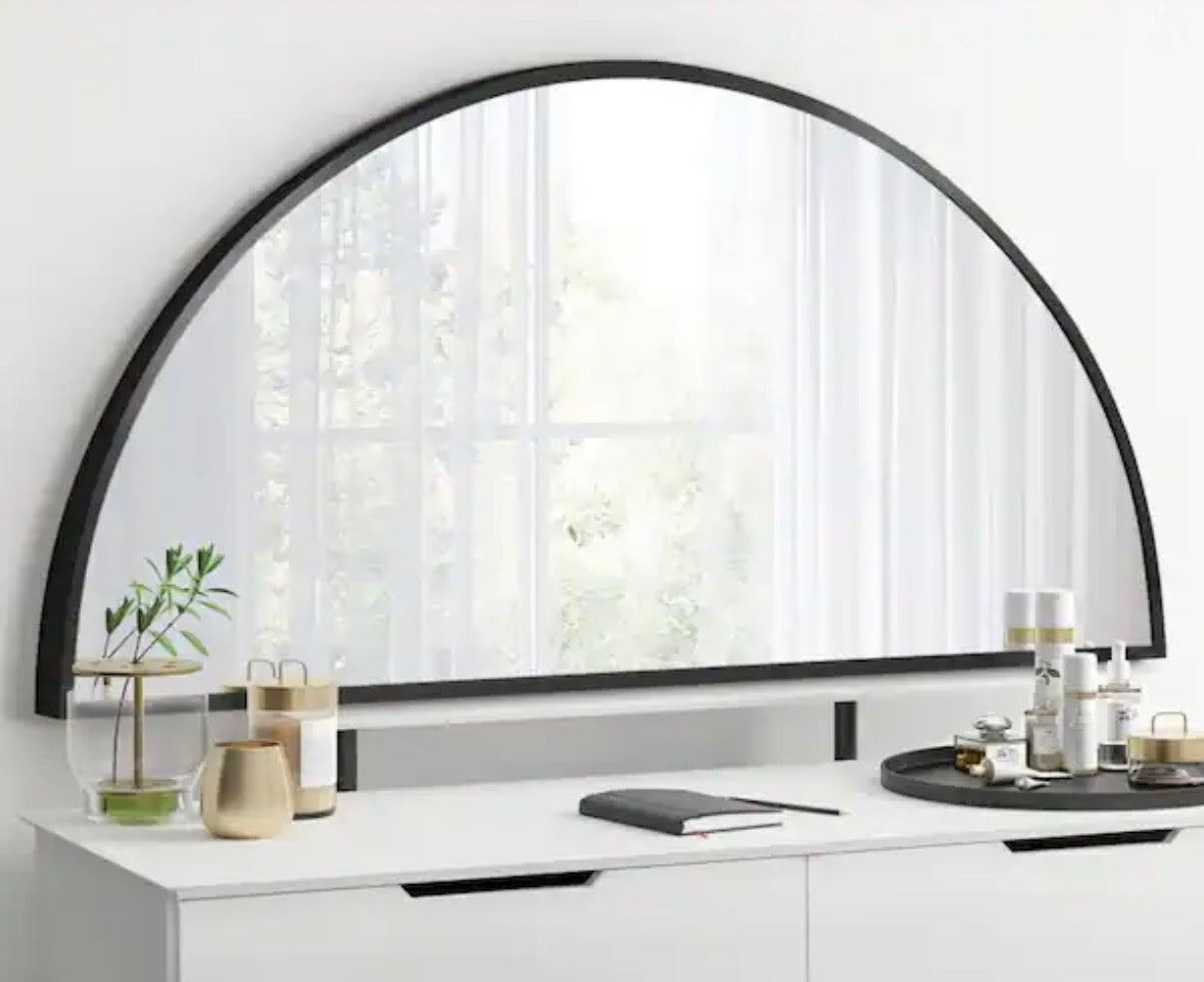 16 in. W x 32 in. H Half Circle Black Aluminum Alloy Framed Decorative Wall Mirror