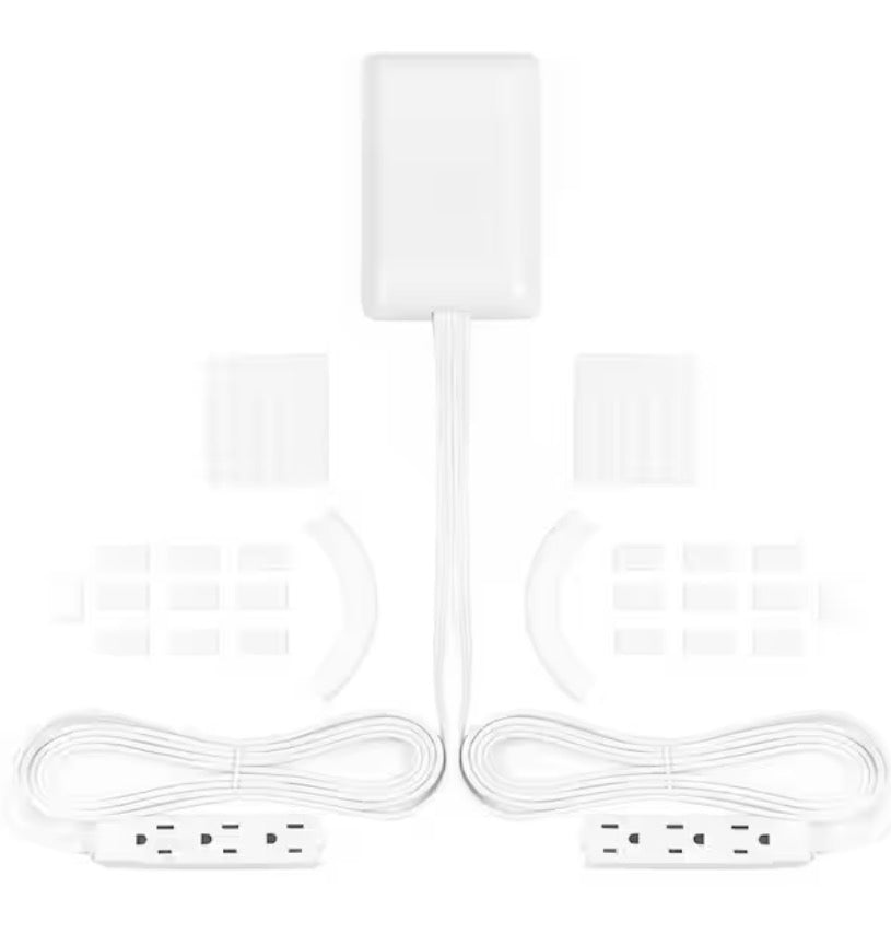 Two 8 ft. Ultra-Thin Electrical Outlet Cover with Side-by-Side 3-Outlet Power Strips and Cord Management Kit