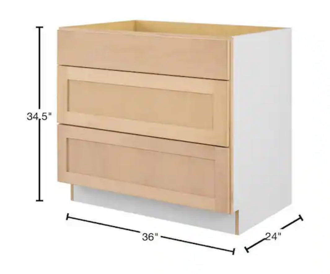 36 in. W x 24 in. D x 34.5 in. H Ready to Assemble Drawer Base Kitchen Cabinet in Unfinished with CLICKREADY Technology
