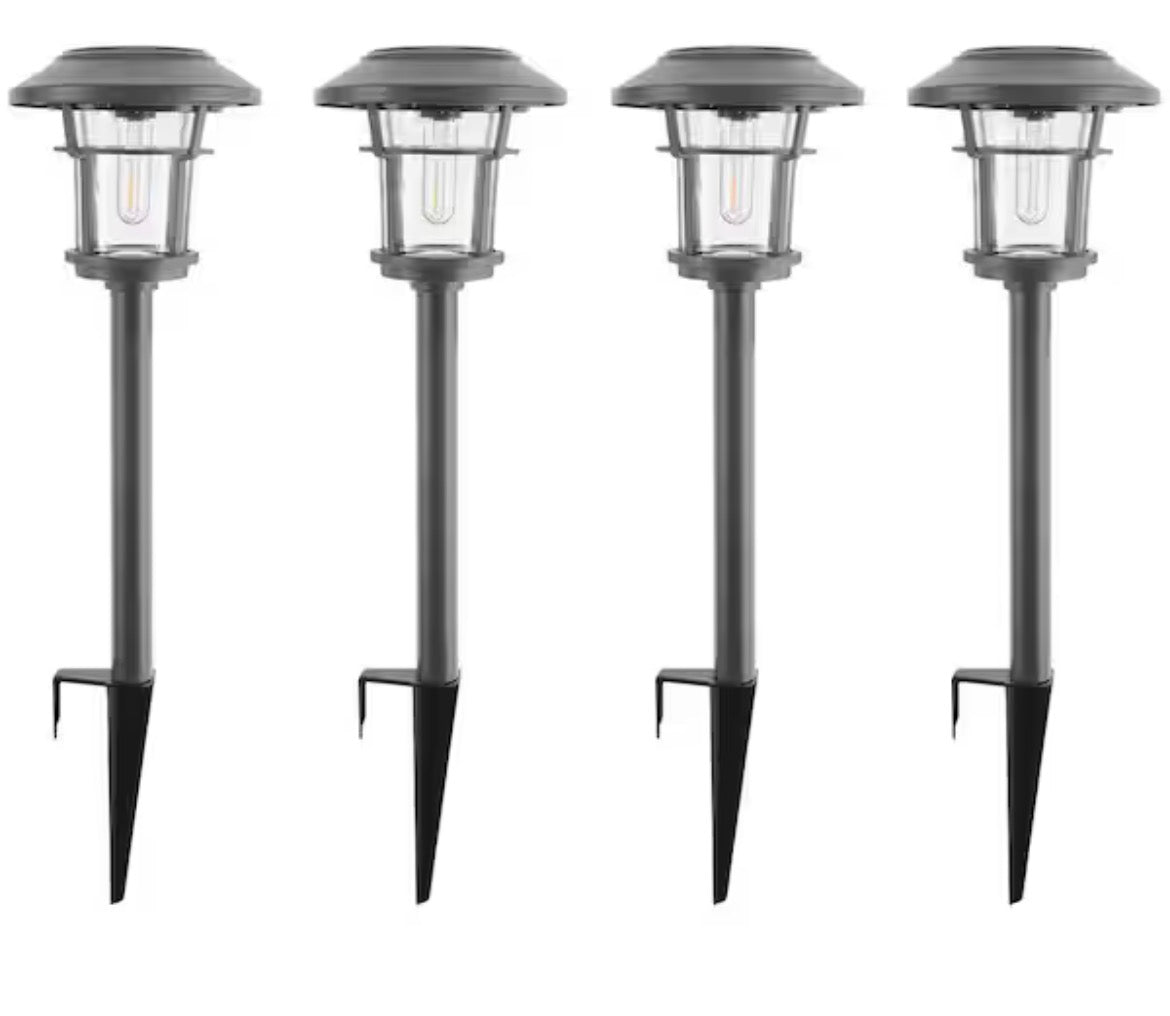 Palmdale 20 Lumen Gray LED Weather Resistant Outdoor Solar Path Light with Glass Lens (4-Pack)