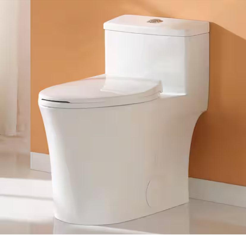 1-piece 0.8/1.28 GPF Dual Flush Elongated Toilet in White Seat Included