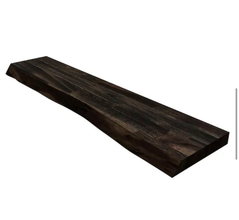 Solid 2.3 ft. L x 10 in. D x 1.5 in. T, Acacia Butcher Block Floating Wall Shelf, Espresso with Live Edge