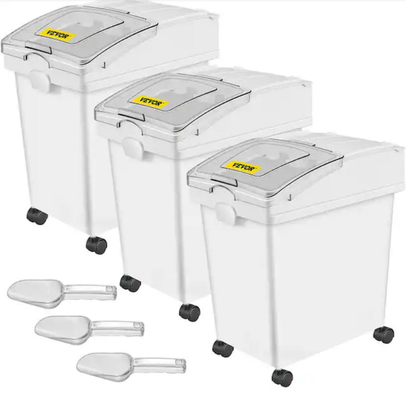 Ingredient Bin 6.6 gal. Ingredient Storage Bin 3 Pcs/Set Flour Bins with Wheels Commercial Storage Bins with Scoop
