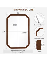 24 in. W x 36 in. H Medium Dark Walnut Wood Finish Wall Mirror - French Country Natural Pine