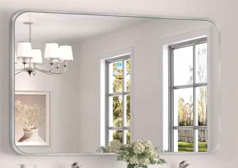 30 in. W x 48.2 in. H Rectangular Aluminum Frame Square Silver Wall Mirror