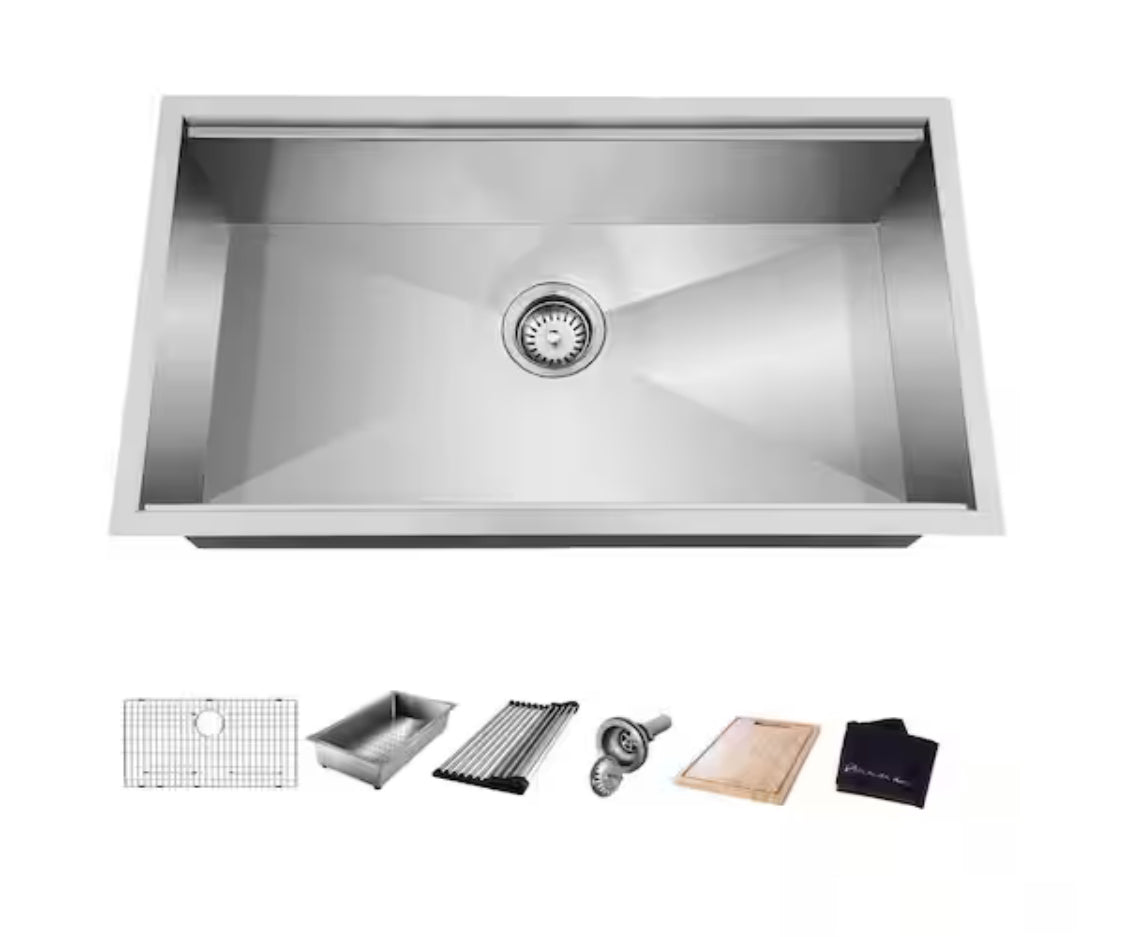 Zero Radius 30 in. Undermount Single Bowl 18 Gauge Stainless Steel Kitchen Sink with Accessories