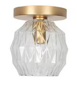 5 in. 1-Light Soft Gold Transitional Flush Mount with Faceted Clear Glass Shade and No Bulbs Included