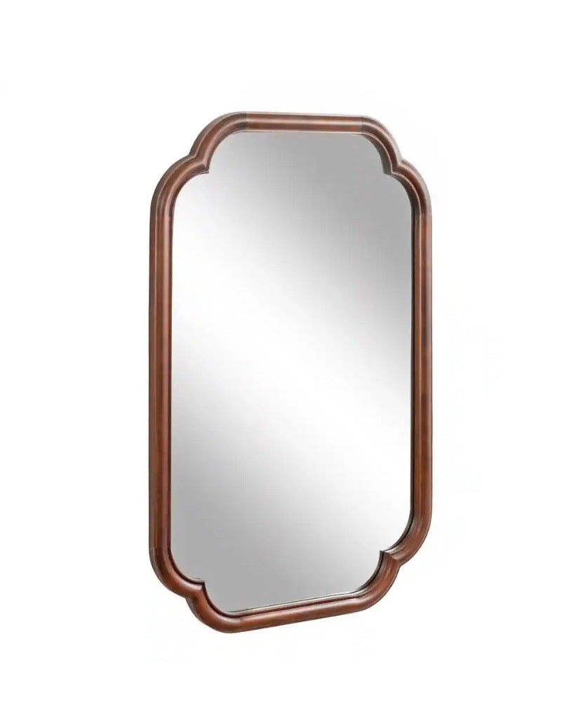 Glenby 24.00 in. W x 36.00 in. H Walnut Brown Scalloped Traditional Framed Decorative Wall Mirror