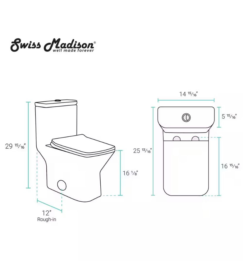 Piazza One-Piece 1.1/1.6 GPF Dual Flush Square Toilet in Glossy White, Seat Included