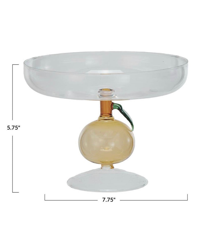 1-Tier Green and Amber Color Citrus Charm Glass Food Pedestal and Cake Stand