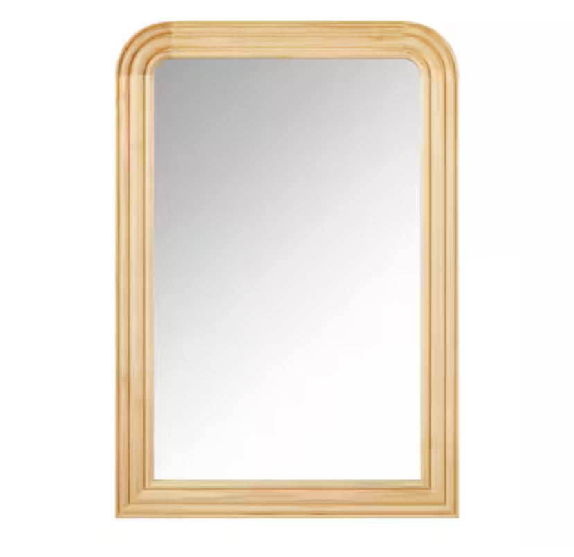 Medium Arched Natural Wood Framed Mirror (36 in. W x 24 in. H)