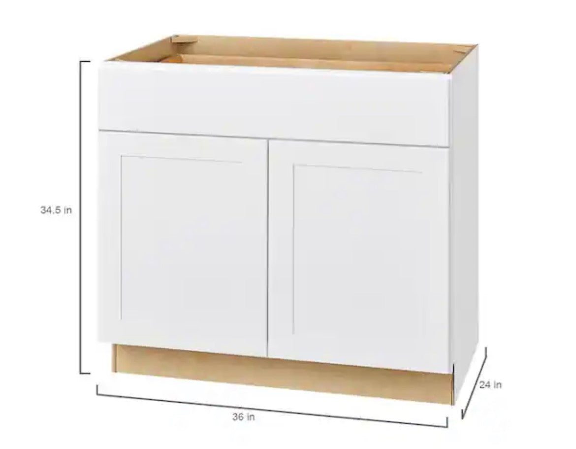 Avondale Shaker Alpine White Ready to Assemble Plywood 36 in Base Kitchen Cabinet (36 in W x 34.5 in H x 24 in D)
