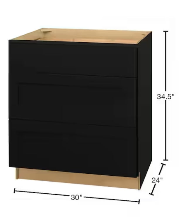 Avondale 30 in. W x 24 in. D x 34.5 in. H Ready to Assemble Plywood Shaker Drawer Base Kitchen Cabinet in Raven Black