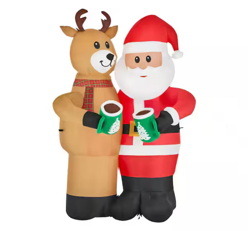 8 ft. Giant-Sized Animated LED Santa and Reindeer Christmas AirblownÂ® Inflatable