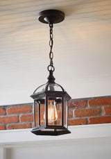 Wickford 1-Light Weathered Bronze Outdoor Pendant Light Fixture with Clear Beveled Glass