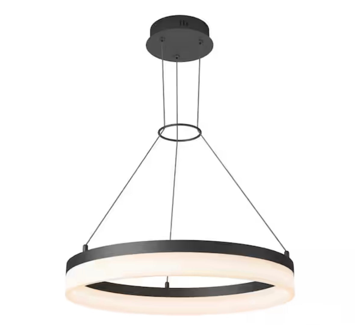 Optical Ring 30-Watt 1-Light Modern Black 3CCT Integrated LED Hanging Pendant Light Fixture for Dining Room or Kitchen