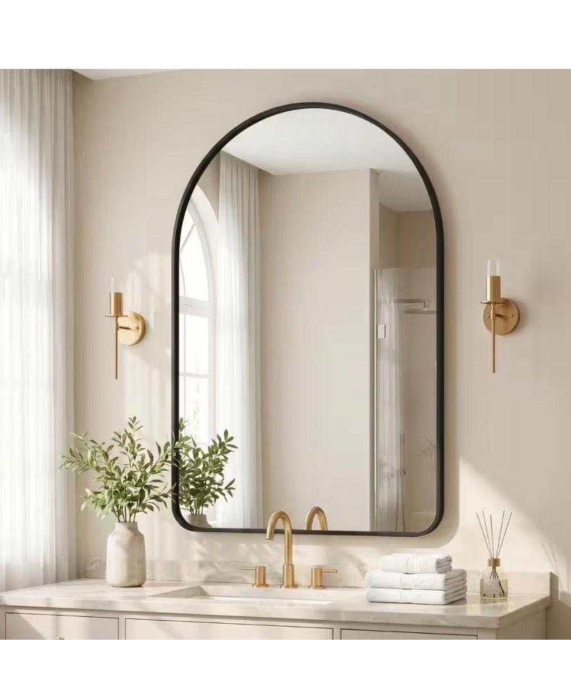 Black 30 in. W x 50 in. H Arched Round Edges Aluminum Alloy Framed Decorative Vanity Wall Mirror