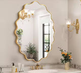 22 in. W x 30 in. H Oval Gold Aluminum Alloy Framed Scalloped Wavy Wall Mirror