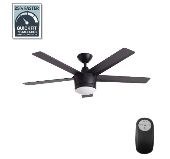 Merwry 52 in. Integrated LED Indoor Matte Black Ceiling Fan with Light Kit and Remote Control