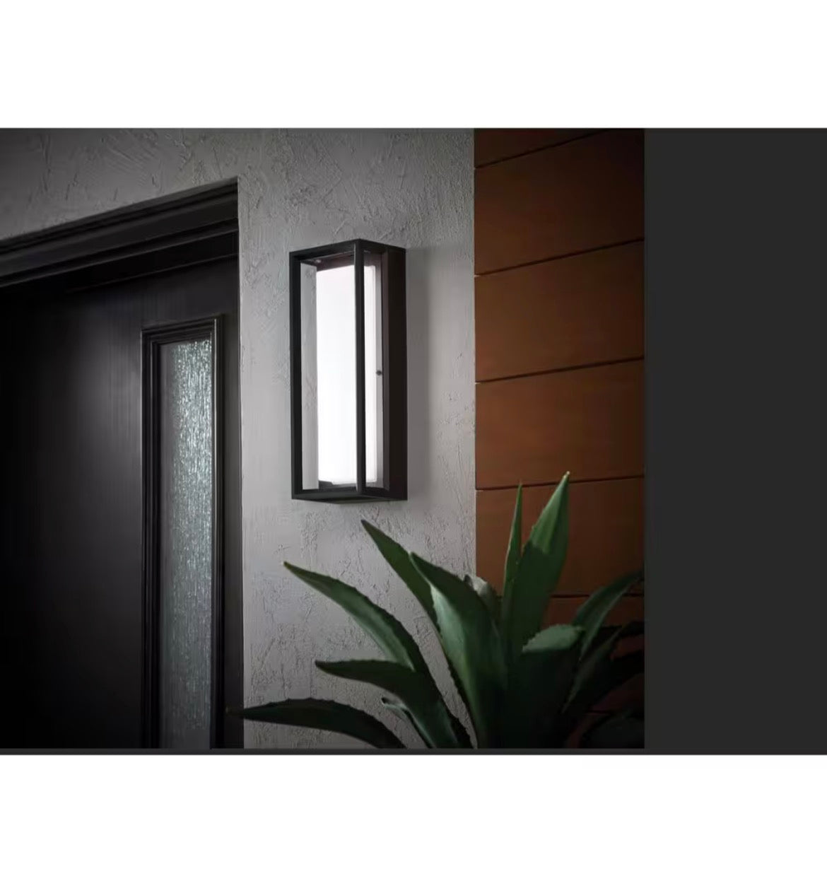 Rockwood 14.93 in. Black Modern Integrated LED Color Changing Outdoor Wall Lantern Sconce (1-Pack) Powered by Hubspace