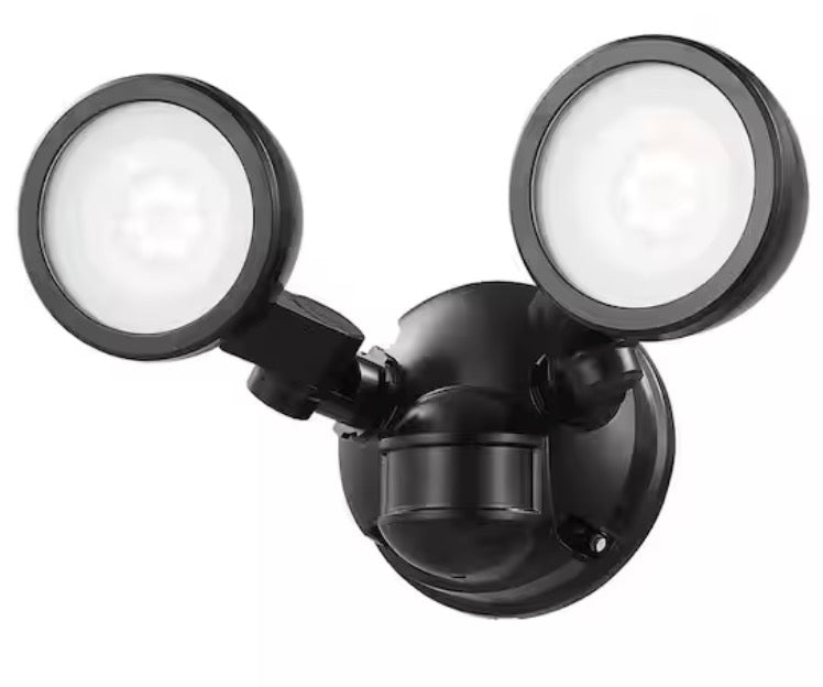 180Â° Black Motion Sensing Security Light Wired Outdoor 2-Head LED Flood Light 1000 Lumens