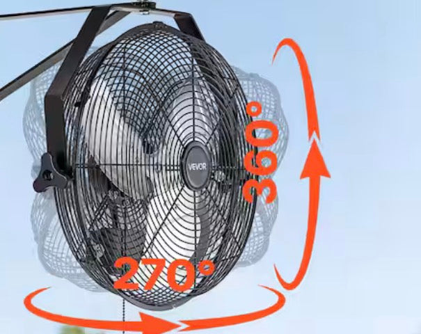 Industrial Wall Mount Fan, High Velocity 2473 CFM Outdoor Fan with 3-Speeds, Black Garage Wall Fan 2025 Update