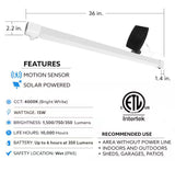 3ft. 100-Watt Equivalent Integrated LED White Solar Powered Portable Light with Motion Sensor