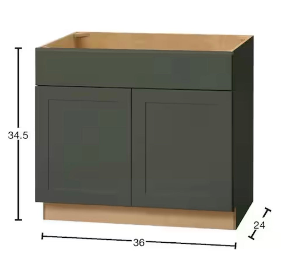 Avondale 36 in. W x 21 in. D x 34.5 in. H Ready to Assemble Plywood Shaker Sink Base Kitchen Cabinet in Fern Green