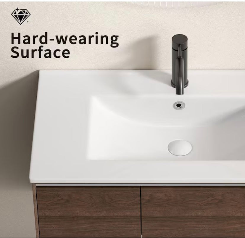 HE 24.02 in. x 18.31 in. Undermount Rectangular Bathroom Sink in Glossy White Ceramic, Integrated Basin and Countertop