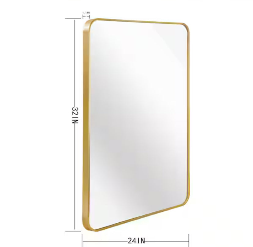 Ta. 24 in. W x 32 in. H Gold Rectangle Framed Mirror