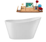 51 in. x 28 in. Acrylic Freestanding Soaking Bathtub in Glossy White with Polished Chrome Drain, Bamboo Tray