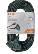 75 ft. 16/3 Light Duty Indoor/Outdoor Extension Cord with Multiple Outlet Triple Tap End, Green