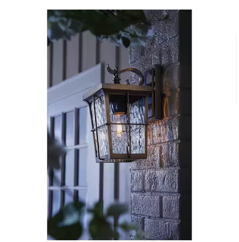 Barrington 11.25 in. 1-Light Golden Bronze Hardwired Outdoor Wall Light Lantern Sconce with Clear Water Glass