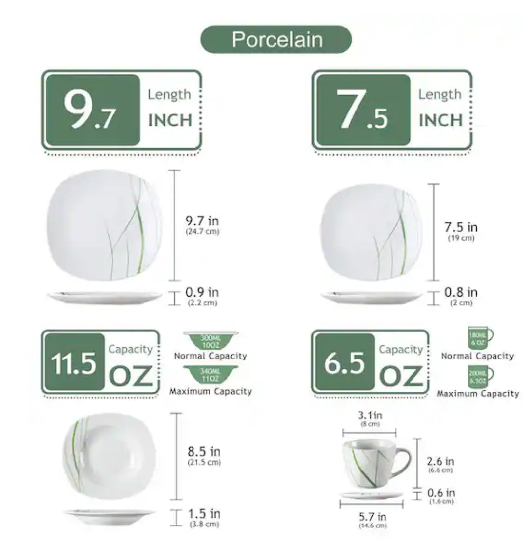 Aviva 30-Piece Modern Ivory White with Green Stripe Porcelain Dinnerware Set (Service for 6)