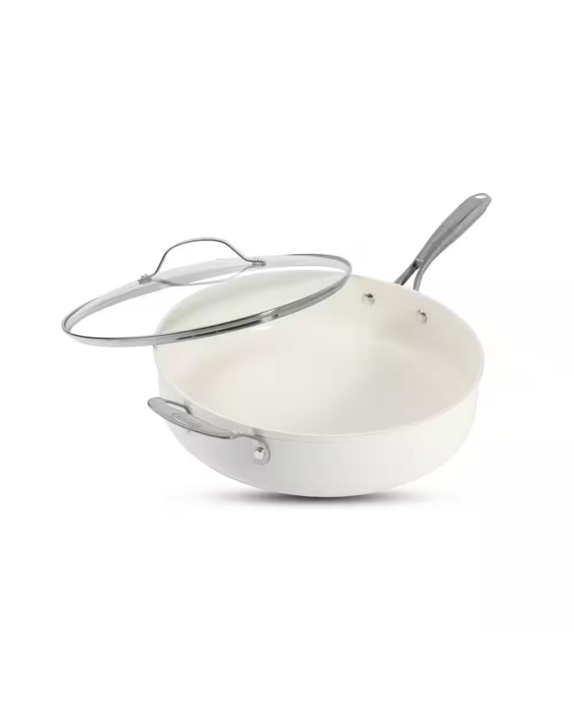 Natural Collection 5.5 qt. Aluminum Ultra Performance Ceramic Nonstick Deep Saute Pan with Lid in Cream