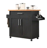 Black-Beech Kitchen Island with Spice Rack and Towel Holder