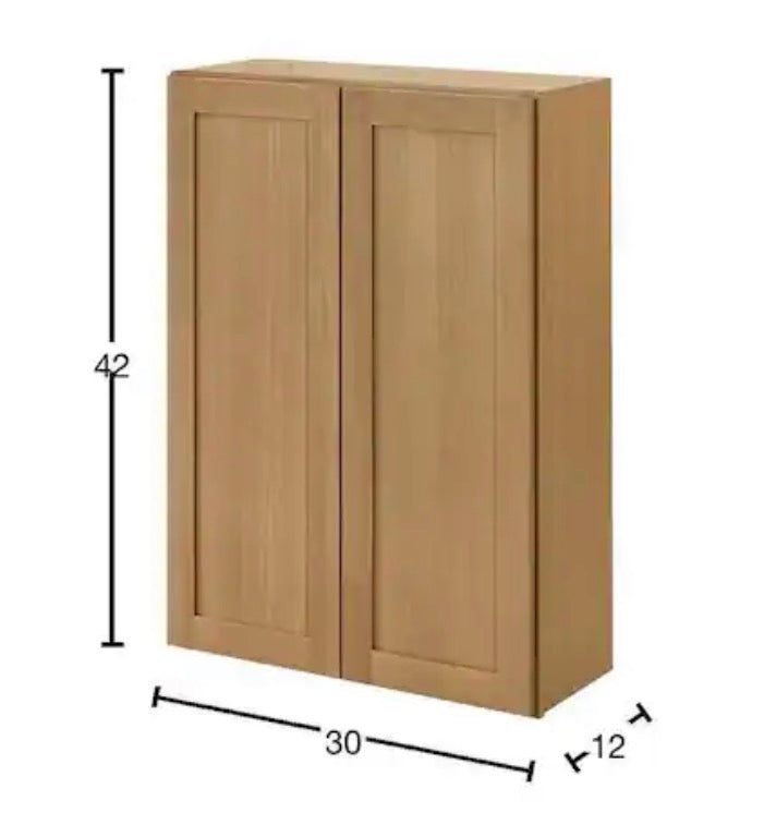 Avondale 30 in. W x 12 in. D x 42 in. H Ready to Assemble Plywood Shaker Wall Kitchen Cabinet in White Oak