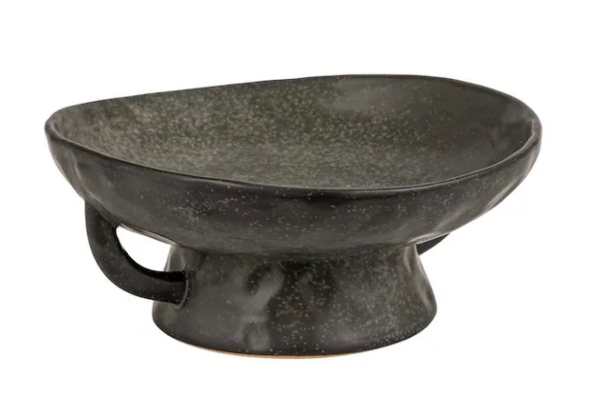 9.5 in. 26 fl. oz. Black Stoneware Footed Serving Bowl with Handles