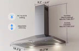 36 in. 380 CFM Convertible Kitchen Wall Mount Range Hood in Stainless Steel with Push Control, LEDs and Carbon Filters