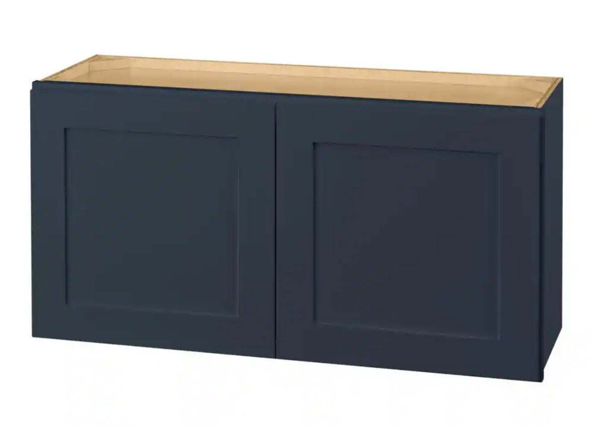 Avondale 36 in. W x 12 in. D x 18 in. H Ready to Assemble Plywood Shaker Wall Bridge Kitchen Cabinet in Ink Blue