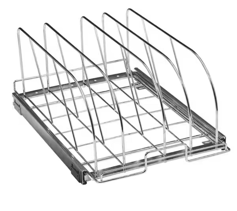 Pan and Pot Rack 12.5 in. W Expandable Pull Out Under Cabinet Organizer Pot Racks,Silver