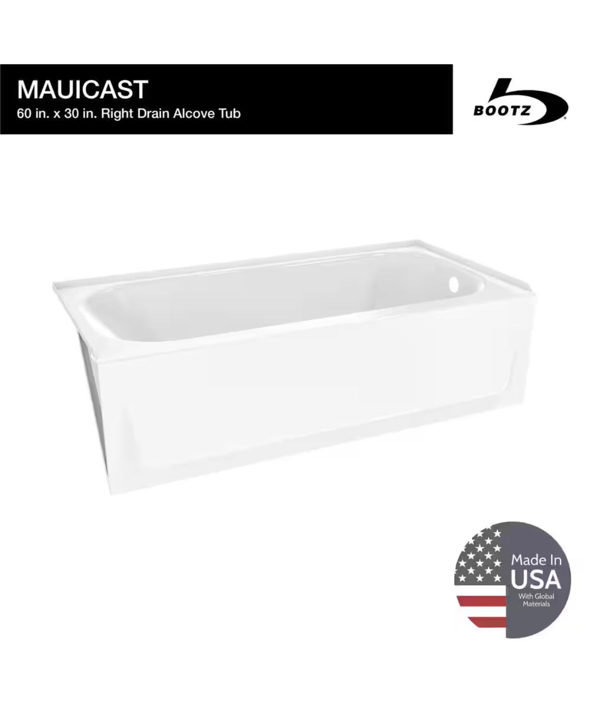 Mauicast 60 in. Right Drain Rectangular Alcove Soaking Bathtub in White