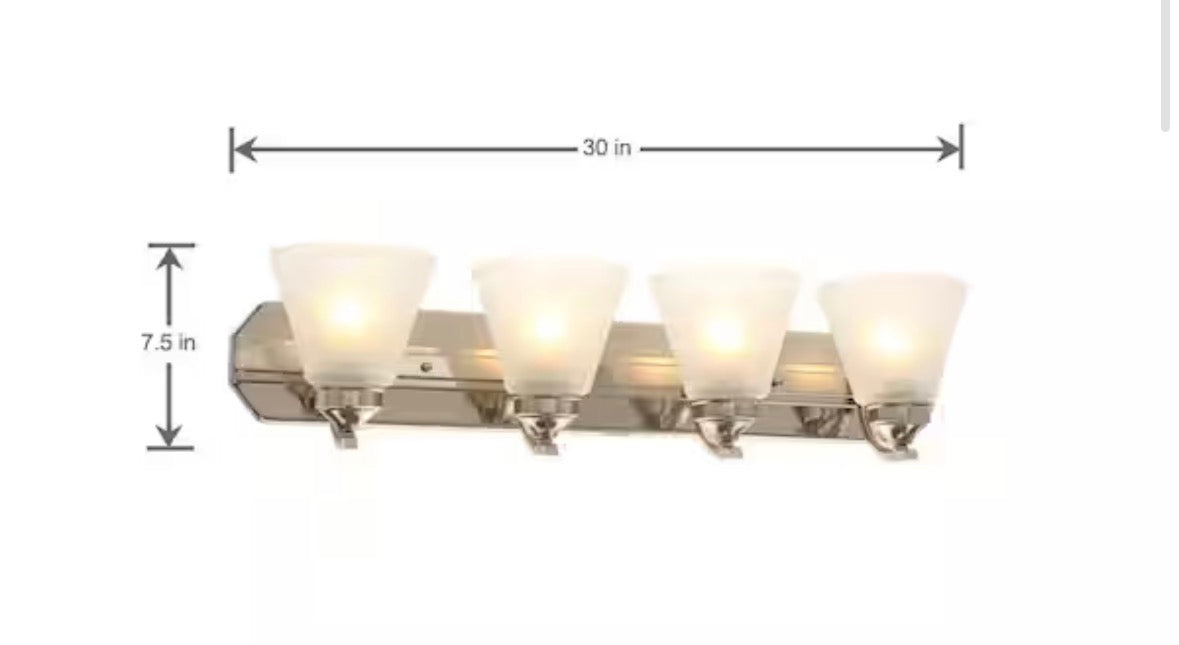 Tavish 30 in. 4-Light Brushed Nickel Classic Vanity with Frosted Glass Shade