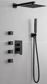 Single-Handle 3-Spray Shower Faucet Handheld Shower Combo Kit with 4-Body Jets and Shower Head in Black with Valve