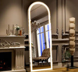 20 in. W x 63 in. H LED Light Arched White Aluminum Alloy Framed Rounded Full Length Mirror Floor Mirror