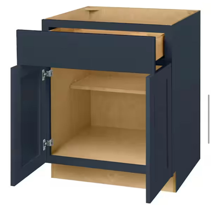 Avondale 27 in. W x 24 in. D x 34.5 in. H Ready to Assemble Plywood Shaker Base Kitchen Cabinet in Ink Blue