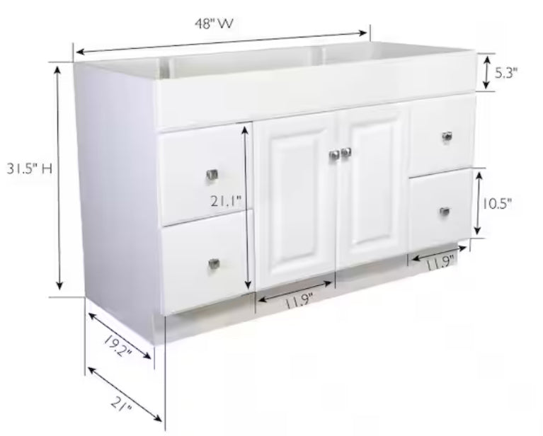 Wyndham 48 in. 2-Door 4-Drawer Bath Vanity Cabinet Only in Semi-Gloss White (Ready to Assemble)