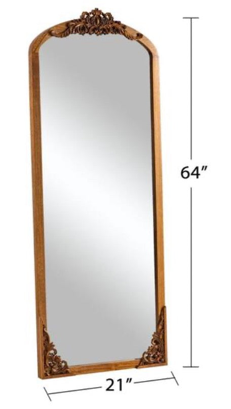 21 in. W x 64 in. H Carved Wooden Full Length Mirror in Gold