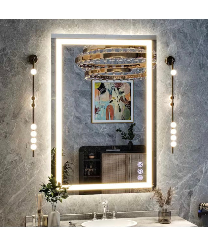 26 in. W x 38 in. H LED Light Anti-Fog Rectangular Modern Frameless White Wall Mirror