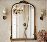 Antique Gold 28 in. W x 40 in. H Arched Modern Polyurethane Framed with Decoration Antique Vanity Mirror Wall Mirror